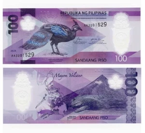 Billete Filipinas 100 Piso 2024 Polímero P 238 AA Prefijo UNC NUEVO - Imagen 1 de 2