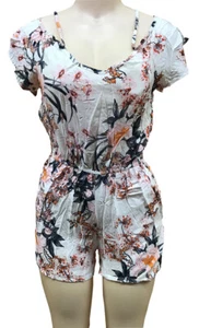Women Floral Jumpsuit Romper Holiday Summer Casual Shorts Sundress White Large - Picture 1 of 1