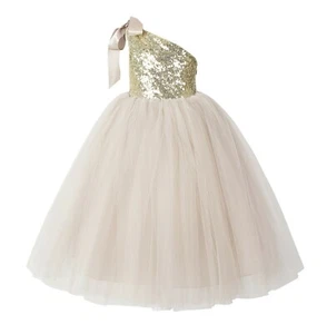 One-Shoulder Sequins Tutu Flower Girl Dress Tutu Dresses Princess Dress Pageant - Picture 1 of 72