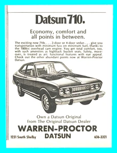 1974 DATSUN 710 automobile STAMPA ANNUNCIO Warren Proctor concessionario auto Kentucky - Foto 1 di 3