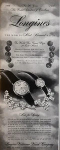 Reloj Longines 1956 vintage anuncio impreso en blanco y negro, anuncio de moda retro - Imagen 1 de 1