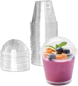 Clear Plastic Cups with Lids,6Oz-25 Sets Mini Parfait Cups with No Holes Dome Li - Picture 1 of 7