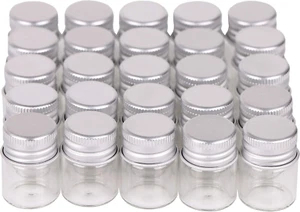 100 PCS Glass Bottle with Aluminum Cap Screw Top Lids 5Ml Vials Craft Storage - Picture 1 of 7