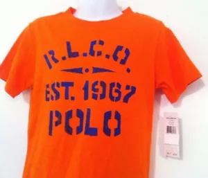 T-shirt Ralph Lauren ragazzo arancione SS ~ grafica Royal Blue RL ~ taglia 4T ~ nuova con etichette - Foto 1 di 5