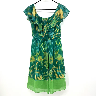 NWT Max and Cleo Molly Ruffles 100% Silk Chiffon Green Dress Womens Size 4 - Image 1 of 4