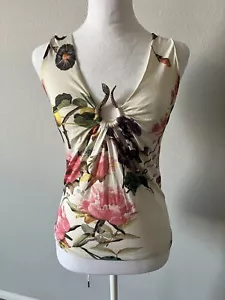 Roberto Cavalli Flower Plunging Neckline Signature Snake Brooch Sleeveless Top S - Picture 1 of 10