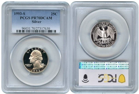 1993 S SILVER WASHINGTON QUARTER 25C PCGS PR70DCAM BLUE  R7 Cover