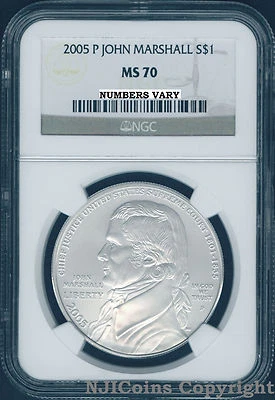 2005 P JOHN MARSHALL Silver Dollar Coin $1 NGC MS 70 MS70 PERFECT - Image 1 of 2