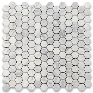 L31XH 1" Hexagon Statuary Statuario White Italian Marble Mosaic Tile Honed - Picture 1 of 8