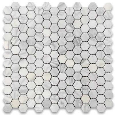 L31XH 1" Hexagon Statuary Statuario White Italian Marble Mosaic Tile Honed - Image 1 of 4