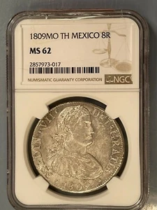 1809 Mexico Ferdinand VII 8 Reales NGC MS62 Mo-TH Colonial Silver  - Picture 1 of 12
