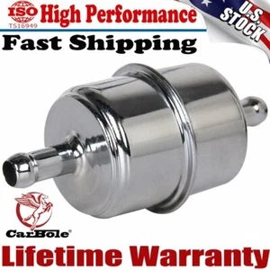 Fuel Filter 3/8" InLine Hose Chrome Canister Carbureted High Flow For Chevy Ford - Picture 1 of 8
