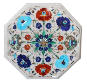 12'' Marble Coffee Table Top Rare Lapis Mosaic Art Living Home Decor Marquetry - Picture 1 of 6