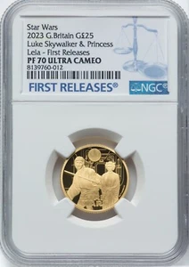G. BRITAIN 2023 STAR WARS LUKE SKYWALKER & PRINCESS LEIA £25 GOLD COIN, NGC PF70 - Picture 1 of 5