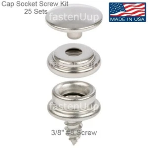 DOT* Snap Cap Socket 3/8" #8 Screw Stainless Steel Kit 25 Sets Marine Canvas - Picture 1 of 1