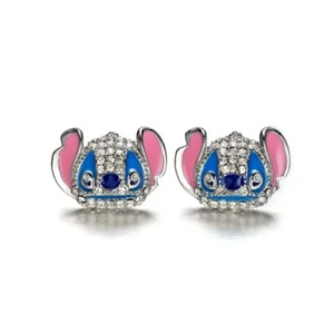 Girls Disney Parks Jewelry Stitch 925 Silver Plated Iced CZ Earrings Stud Set - Picture 1 of 5