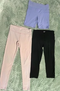 ATHLETA GIRL Lot Three Leggings Activewear Shorts Girls 10/12 Youth Pink Blue - Picture 1 of 4