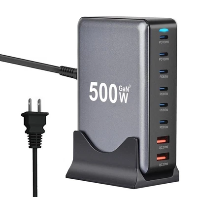 500W Charger Dock Type C 8 Port Hub Multi USB Charger Station PD Fast Charging - Image 1 of 4
