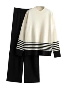 Women's Lounge Sets 2 Piece Outfits Knitted Pullover Sweater Tops Wide Leg - Picture 1 of 7