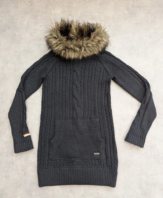 Superdry Jumper Dress Womens M Wool Cable Knit Premium Longline Faux Fur Cozy - Image 1 of 4