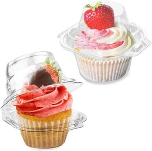 50 Pcs Cupcake Boxes Plastic Individual Containers Small, Clear - Picture 1 of 8