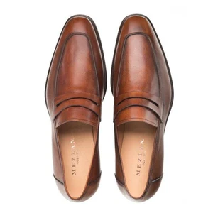 Mezlan Cognac Burnished Calfskin Penny Loafer (9) - Picture 1 of 5