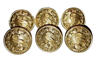 6 S Sheriff / Service gold tone metal wreath Waterbury Uniform Button size  7/8" - Image 1 of 4