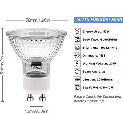 GU10 Halogen Light Bulbs Dimmable Warm White 2700k 500lm 50W Pack Of 6 - Image 1 of 4