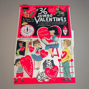 Vintage DOUBL-GLO 36 Jumbo Valentines Cards Punch Out MakeUp Book Unused NOS - Picture 1 of 19