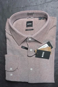Hugo Boss Men's HAL Kent Casual Fit Med Brown Jersey Cotton Dress Shirt 39 15.5 - Picture 1 of 9