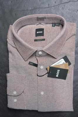HUGO BOSS Hombre Hal Kent Ajuste Casual Med Marrón Jersey Algodón Camisa 44 17.5 - Imagen 1 de 4