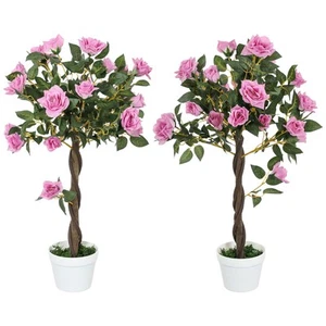 Outsunny Set of 2 90cm Artificial Rose Tree, Fake Decorative Plant, Purple - Picture 1 of 11