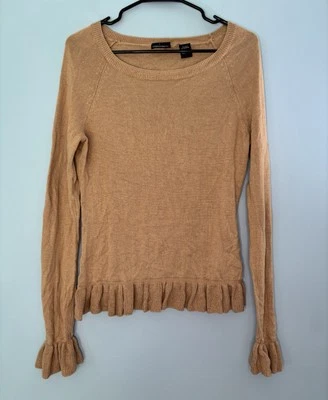 Suéter Moda International para mujer medio tostado seda mezcla cachemir volantes Y2K Foto 1 de 4