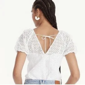 J. Crew V-Back Puff-Sleeve Eyelet Top - White - Size 14 Womens EUC - Picture 1 of 15