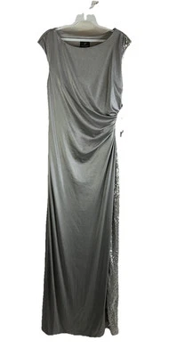 New Adrianna Papell  Silver Jersey Draped Sequin Inset Gown Dress Mother Bride 8 - Image 1 of 4
