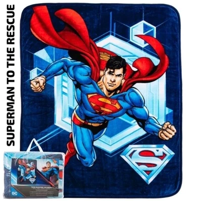 Superman Twin Raschel Blanket 60x80 NEW FREE SHIPPING DC Comics Super Hero - Image 1 of 4