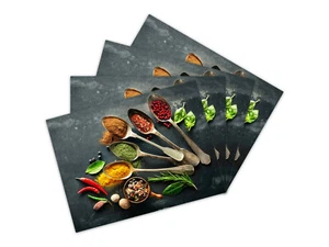 Placemats / Glass Cutting Boards Set of 4 Size 40x30cm /each Spices Dark Grey - Picture 1 of 4