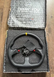 NRG 320mm Black Leather Reinforced Steering Wheel Dual Button RST-024D-MB-R-Y - Bild 1 von 5