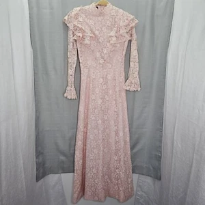 Vintage Joy Stevens Damen Brustumfang 36 Rosa Blumen Spitze Kleid - Bild 1 von 12