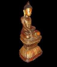 Antique HUGE Burma or Hindu Ava Shan Buddha Statue Carved Gilded Wood And Glass.