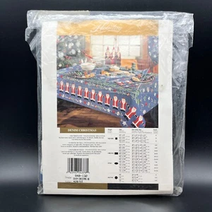 Holiday Denim Santa Candy Cane Tree Christmas Dinner Tablecloth 60x84 NEW - Picture 1 of 5