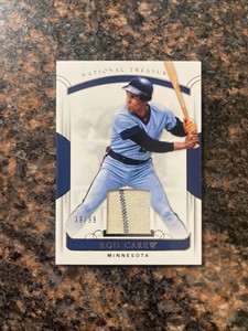 2018 National Treasures Rod Carew Game Used Jersey #d 39/99 Twins
