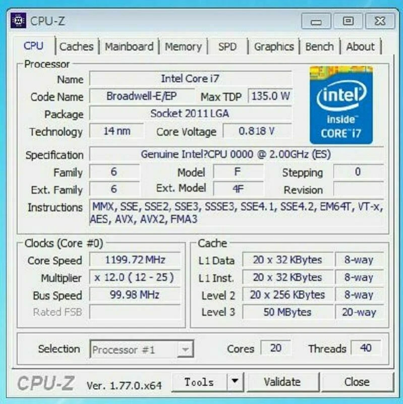 Intel Xeon e5-2698 v4 ES qhuz 2.0ghz 20 Core 50mb LGA 2011-3 CPU processor - Image 1 of 3