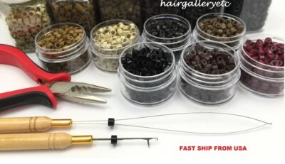 250 KIT DE HERRAMIENTAS DE EXTENSIÓN DE CABELLO MICRO CUENTAS DE SILICONA Pluma Alicates Gancho de bucle  Foto 1 de 4