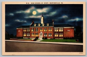 Postal High School By Night Martinsville Linen Virginia VA - Imagen 1 de 2