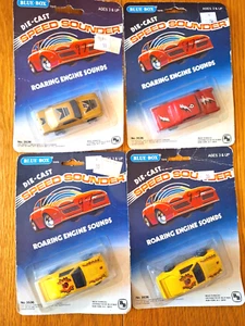 NOS VTG Lot 4 Blue Box Speed Sounder Die Cast Autos Roaring Engine Sound 1974 - Bild 1 von 10
