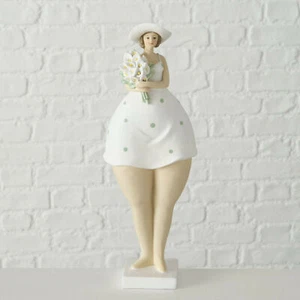 Woman Holding Flowers Figurine Resin Standing Female Body Positive Polka Dot Art - Picture 1 of 5