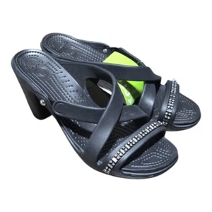 Crocs Cyprus IV Rhinestone Heels Size 11 US Black NEW - Picture 1 of 9