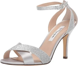 NEW! Nina Womens Venus Ankle Strap Evening Heels Silver Pumps Sandals Size 8.5 M - Picture 1 of 12