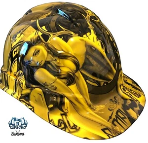 Hydro Dipped Hard Hat High Gloss Yellow Fantasy Chic 6 Point Ratchet Suspension - Picture 1 of 7
